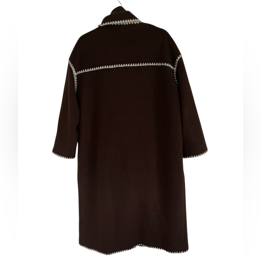 4th and Reckless Fable Chocolate Brown Contrast Stitch Longline Scarf Coat Large - Picture 2 of 12